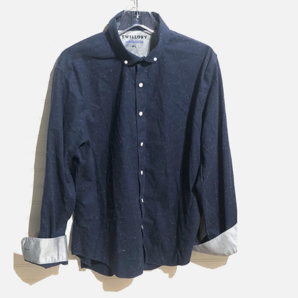 Twillory Untuck(able) Blue Nubby Cotton Classic Flip Cuff Button Down Shirt Men'